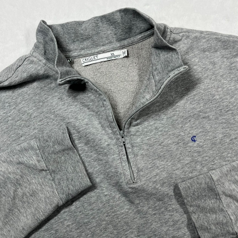 Criquet 1/4 Zip Pullover Mens XL Grey Cotton French Terry Sweatshirt Mock Neck